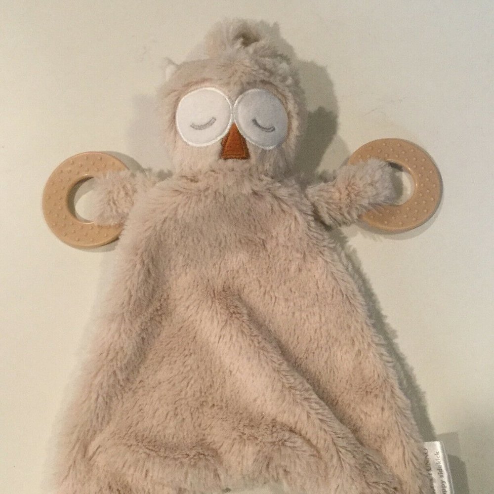 Bella Tunno Owl Security Blanket Lovey Teether Rattle Tan happy sidekick